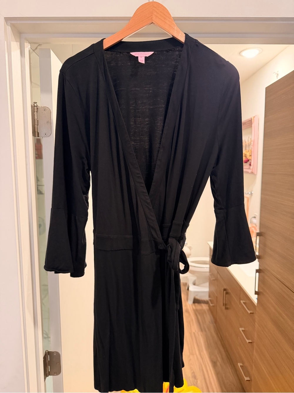 Lilly Pulitzer Black Jersey Wrap Dress Bell Sleeve XL